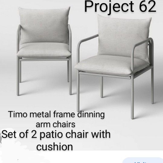 Brand New Timo Metal Frame Arm Chairs Set Of 2 With Cushions