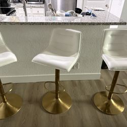 Adjustable Bar Stools Gold & White 