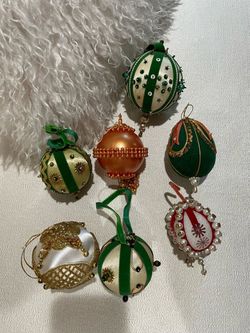 Handmade Vintale Style Beaded Christmas Ornaments Set of 6