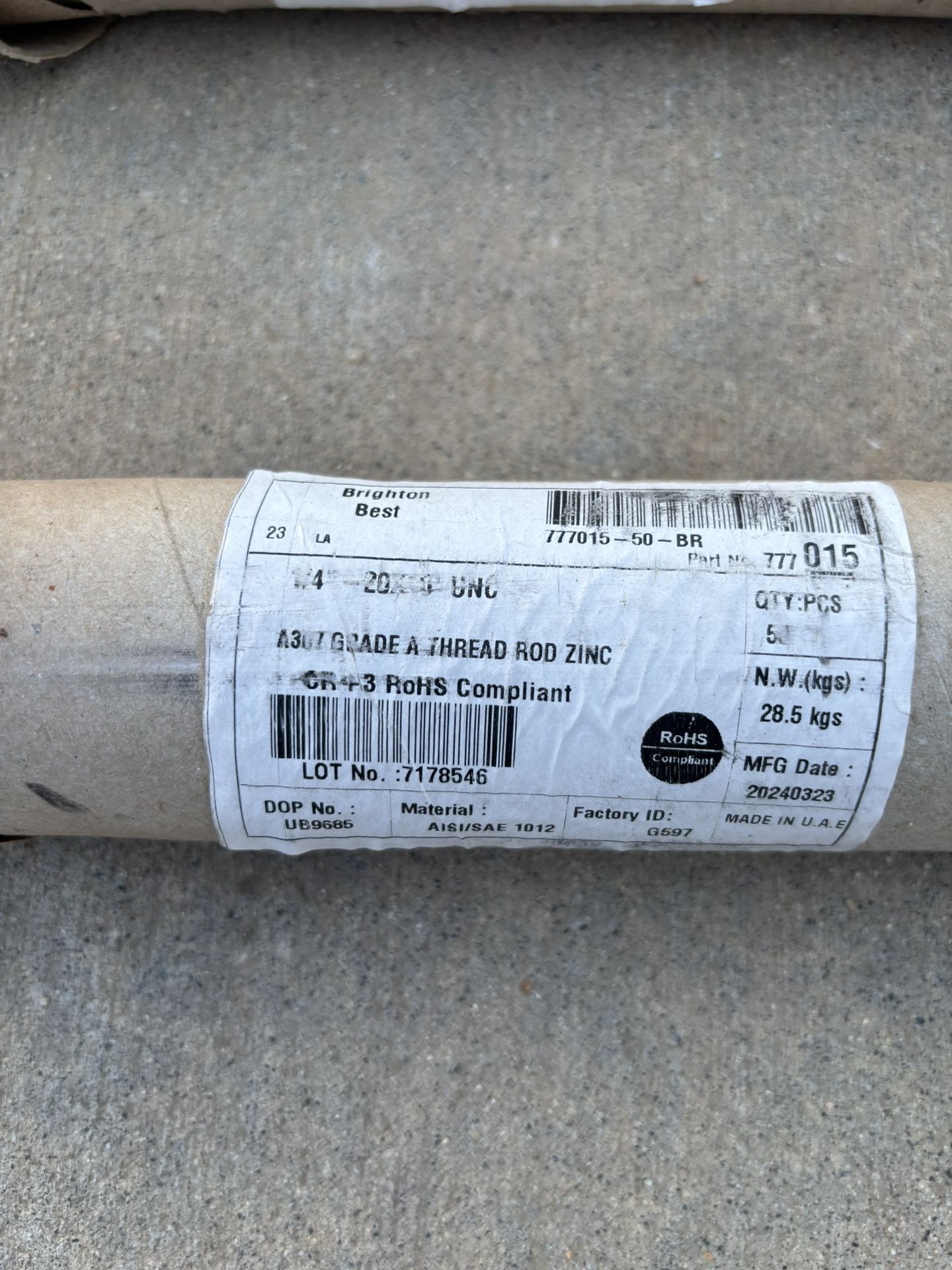 1/4” - 20 X 10’ All Thread