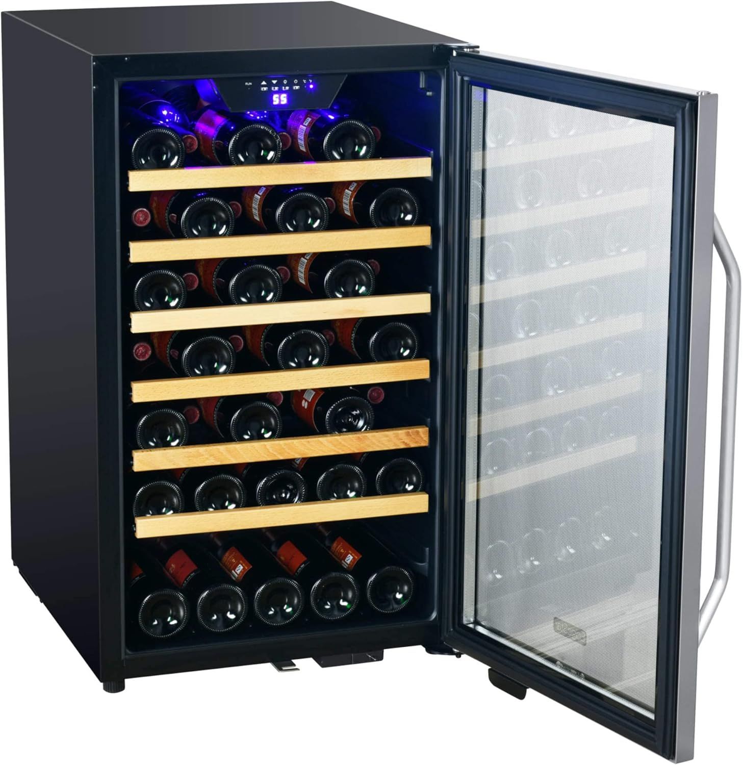 EdgeStar 20 Inch Wide 44 Bottle Capacity Free Standing Wine Cooler with Reversible Door and LED Lighting