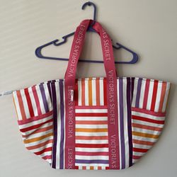 Victorias Secret PINK Large Multicolored Striped Tote Bag New