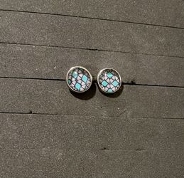 Black, White, and Aqua Stud Earrings