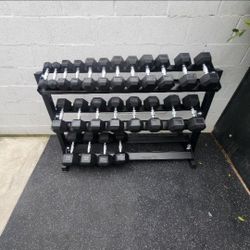 5-50lbs Rubber Hex Dumbells | Heavy-Duty Dumbell Rack Included | Gym Equipment | Fitness | Squat Rack | FREE DELIVERY 🚚