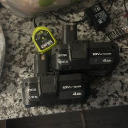 2 Ryobi 4.0ah Batteries 18V Lithium 