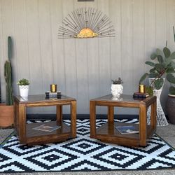 Pair Of Mid Century Glass Top Side Tables . 