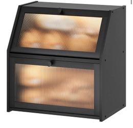 Extra Large Black Bread Box for Kitchen Counter, Large Bamboo Wood Double Layer Bread Box, Wooden Bread Storage Capacity