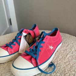 Converse One Star bright pink blue canvas women's low-top shoes (size 8)