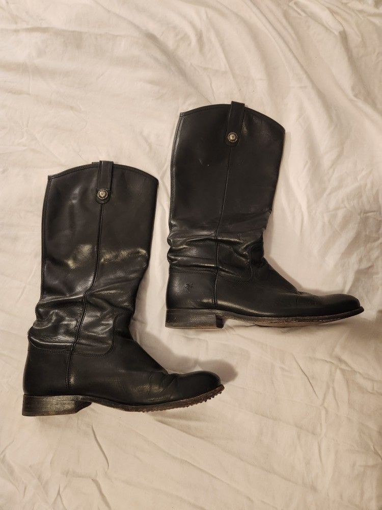 Frye Melissa Button Black Leather Boots