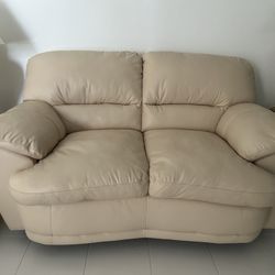Cream leather Loveseat Sofa