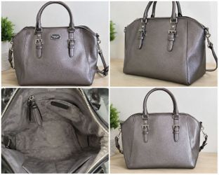 Authentic Michael Kors metallic silver gray satchel handbag