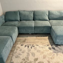 U-Shaped Sectional Sofa with 4 Seats 3 Ottomans, 7 Pieces Modern Couch Sleeper Convertible Couch Bed for Living Room