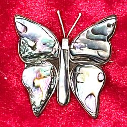 Antique Taxco Sterling Abalone Butterfly Brooch 