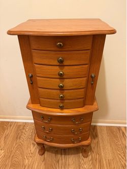 Wooden Jewelry Armoire / Chest – Lift-Top Mirror, Side Doors & Multiple Drawers – 42.5” Tall