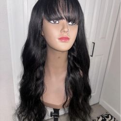 26 Inch Human Hair Bang Glueless Wig 