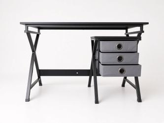 Realspace X-Cross 48” Black Computer Desk with Reversible 3-Drawer File Cabinet