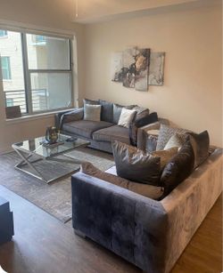 Luxury Tufted Velvet Sofa & Loveseat Set – Charcoal Gray, Excellent Condition
