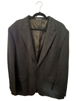Oscar de la Renta Men's Gray Plaid Two-Button Blazer  48L