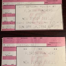 Two Florida Panthers vs New Jersey Devils Ticket Stubs From March 1994