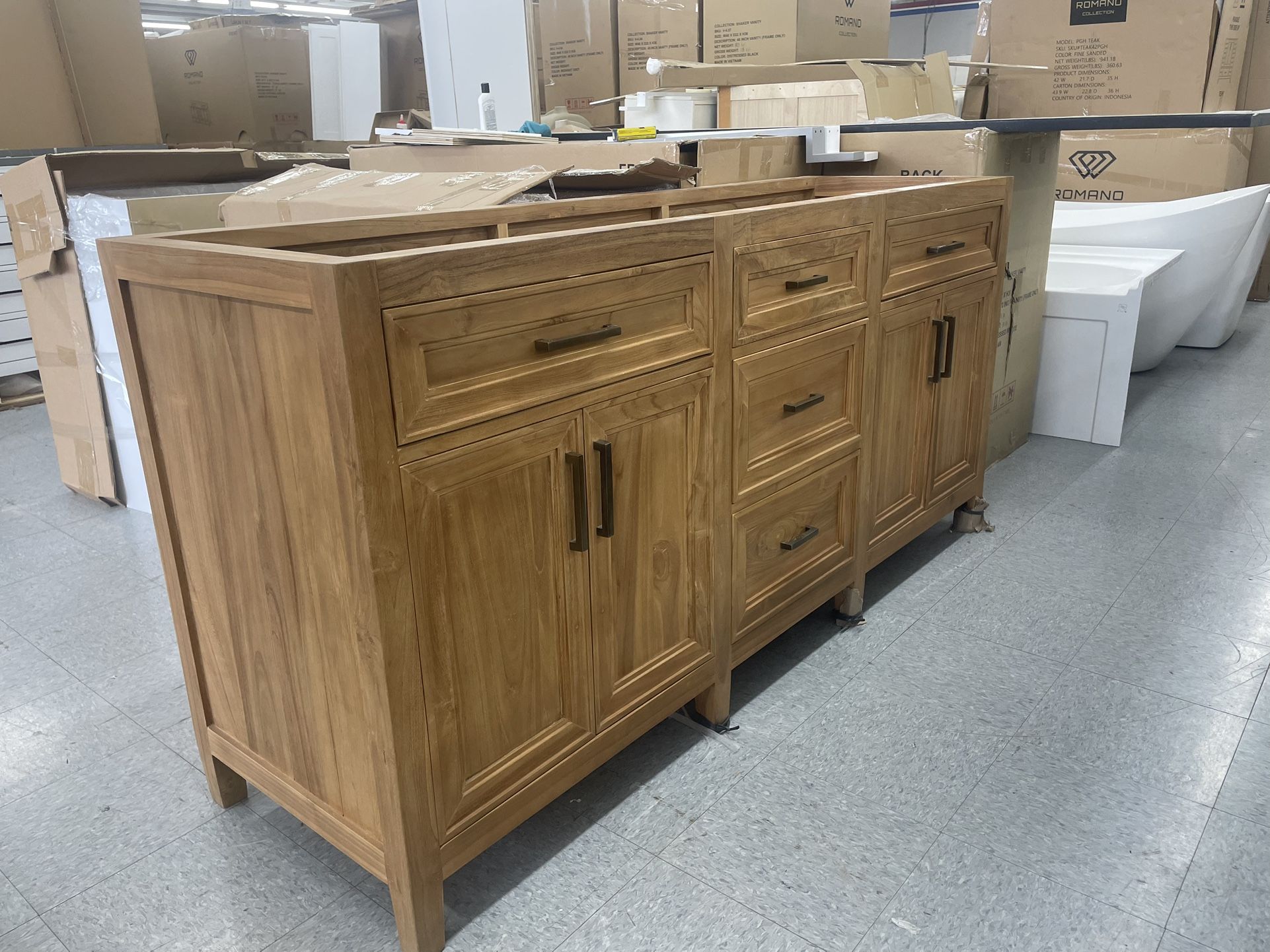 Bathroom Vanity Cabinet 72” Solid Teak Quartz Top With...