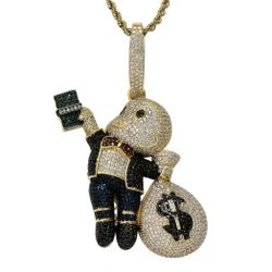 Exquisite Micro Pave 14K Gold-Plated Multi-Color Cubic Zirconia Rìchie Rich Pendant With 24"Rope Chain Necklace 