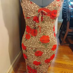 Leopard Print Floral Bodycon Midi Dress