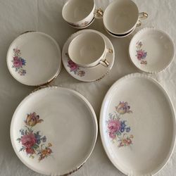 Vintage Paden City Pottery Floral Tea Set – Cups, Saucers, Plates, Serving Dish