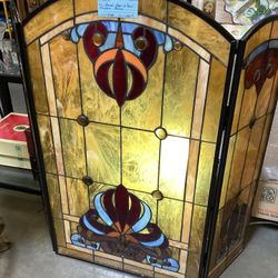 Stained Glass 3 Panel Fireplace Screen 