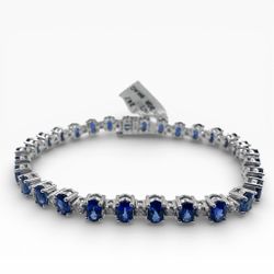 18k White Gold with Sapphires 9.86 Carat and 6.75" Bracelet. (New)