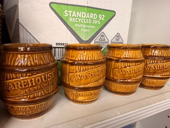 Vintage 1960s Tiki Mugs: Warehouse Restaurant Marina Del Rey, Set of 4
