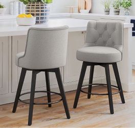 Set of 2 Gray 26.0-in H Counter height Upholstered Swivel Wood Bar Stool