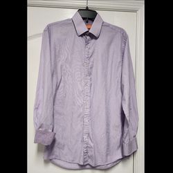 Tallia Mens Slim Fit Shirt Purple Button Front Dress Shirt M 15 1/2 Long Sleeve