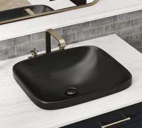 Black Semi Recessed Ceramic Bathroom Sink 17”x15”