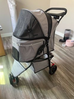 Gray Folding Pet Stroller with Canopy