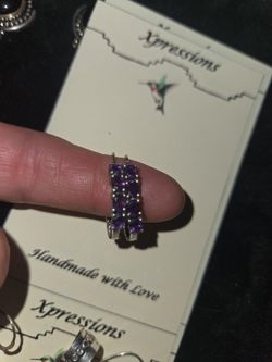 Silver hoops with Amethyst  stones