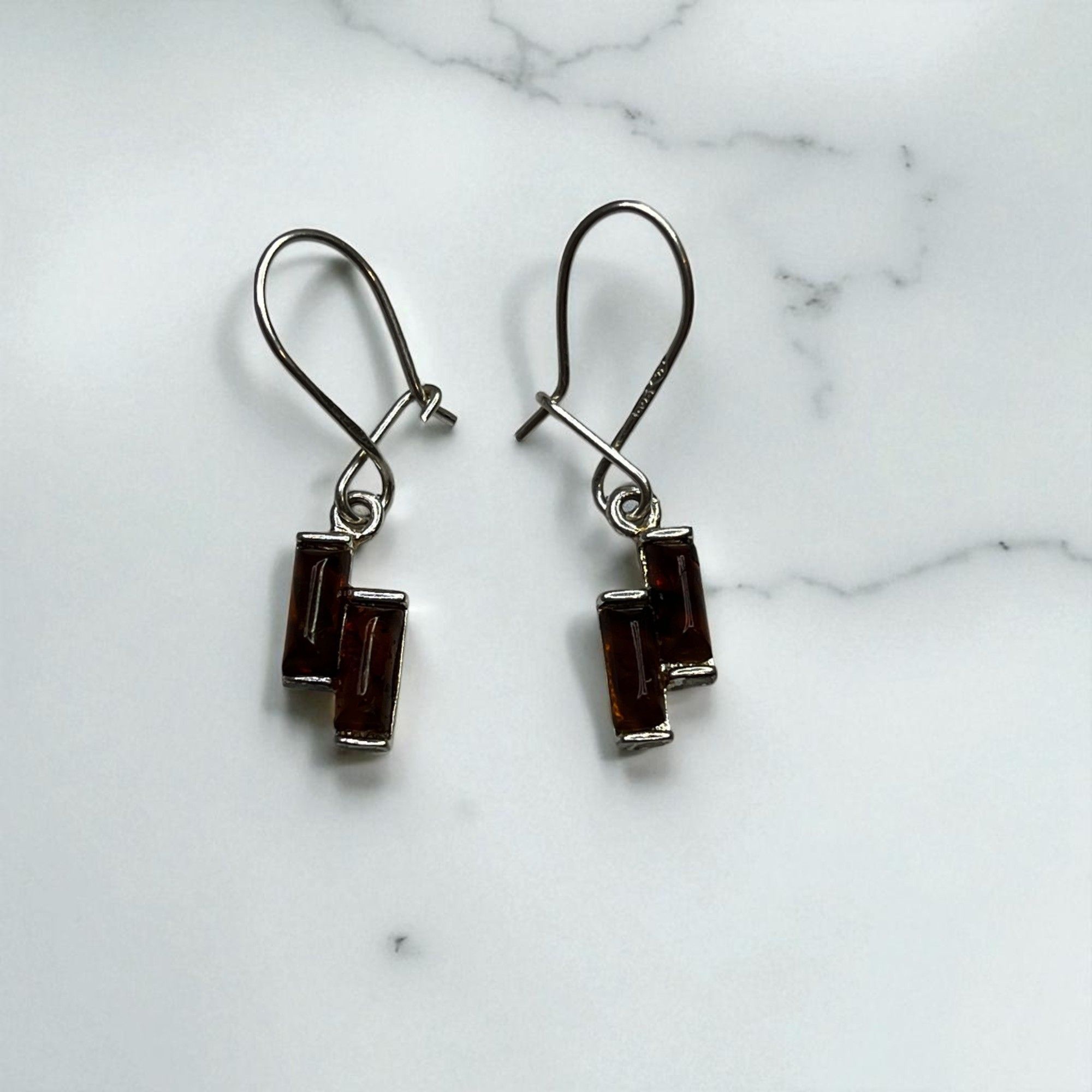 Cognac Amber Multi-Stone Drop Dangle Earrings In Sterling Silver
