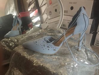 Soft blue tie up heels