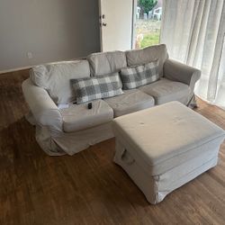 Tan Ikea Sofa and Ottoman