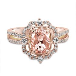 Paulette Morganite & Diamond Engagement Ring in 14k Rose Gold