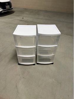 Sterilite 2 Pack Plastic Storage Organizer, 3 Drawer Rolling Bin Cart, Closet Organization, White