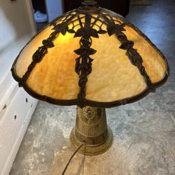 Monumental Antique Art Nouveau Neoclassical Cast Iron Slag Glass Table Lamp 25"
