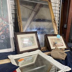 Antique Bev Mirror And Frame