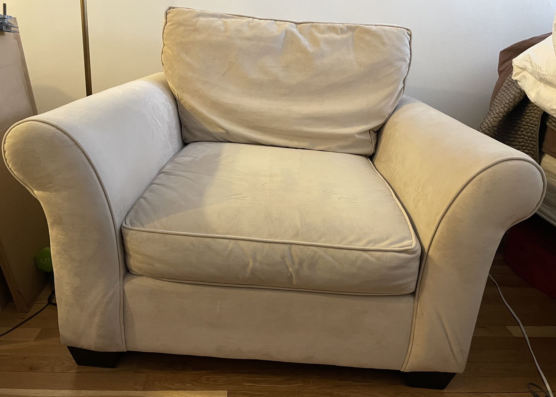 Pottery Barn Comfort Roll Grand Armchair And Ottoman Plush Performance Velvet Buckwheat