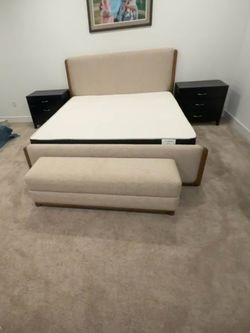 Modern NEW Upholstered Bed Frame & Matching Bench💤Same Day Delivery🚚 NO Credit Needed💸