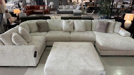 Lindyn Ivory Corduroy Fabric Modular Sectional Couch Set Only $39 down payment 👉 Please ask Jon Green for a discount when you arrive!