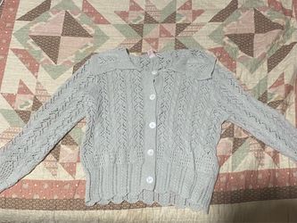 Pointelle Crochet Knit Collared Cardigan Sweater