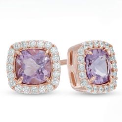 Amethyst & Lab-Created White Sapphire Stud Earrings 