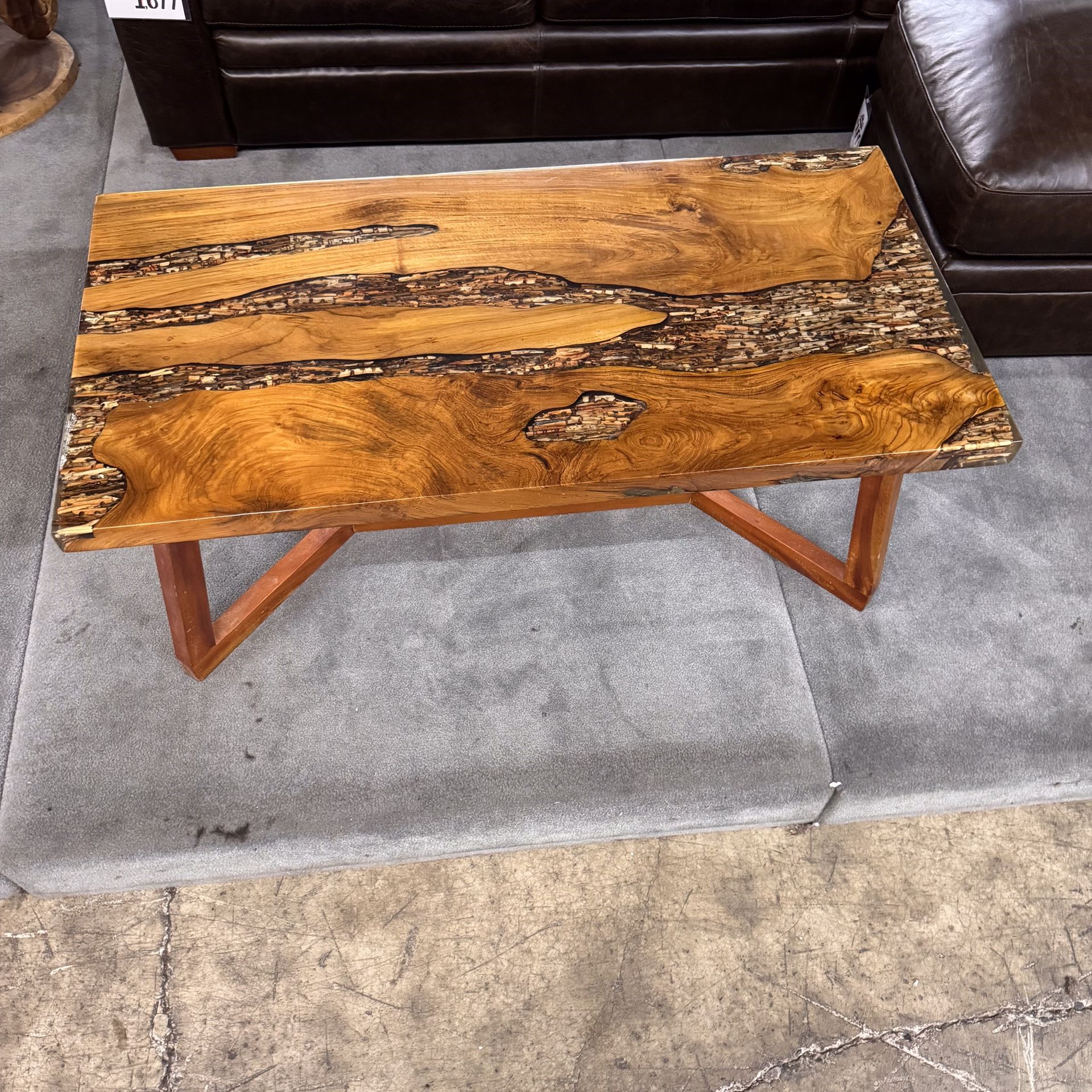 Resin and Wood Rectangular Coffee Table