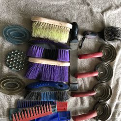 Lot Of Horse Grooming Brushes, Combs, Hoof Pics, Hoof File