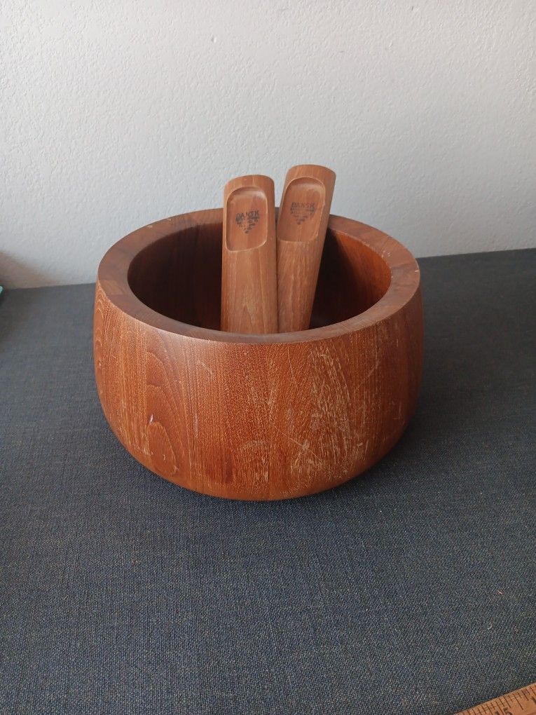 DANSK Teak Wood Salad Serving Bowl JHQ IHQ Jens Quistgaard Utensils Servers Danish Modern Mid-Century Mcm